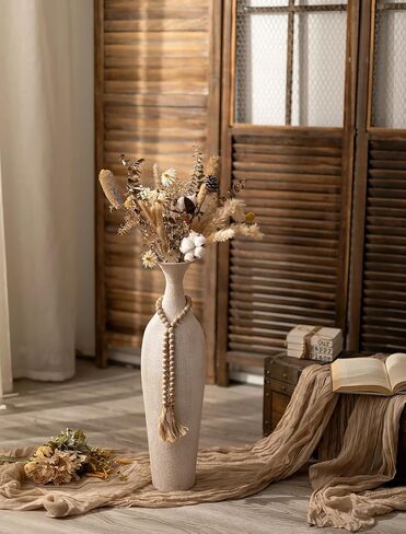 Sziqiqi Metal Tall Floor Vase: 23.2in Large Boho Vase for Pampas Grass - White Slender Decorative Vase Big Standing Rustic Farmhouse Flower Holder for Living Room Indoor Fireplace Home Decor Corner in Kuwait