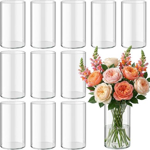 12pcs Stripe Glass Cylinder Vases for Centerpieces, 6 Inch Tall Flower Vase for Wedding Decorations, Hurricane Vases Floating Candle Holder for Table Centerpiece Wedding Home Décor in Saudi Arabia