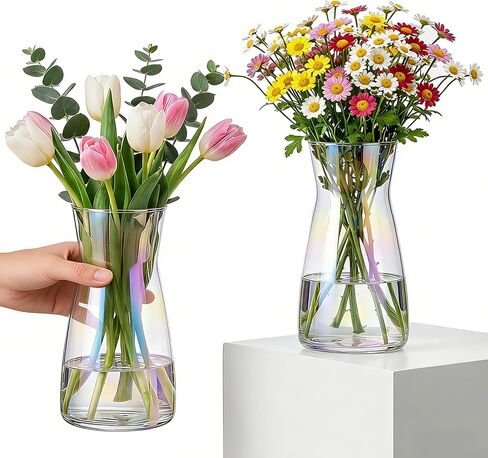 8 inch Flower Vase,Set of 2 Glass Vases for Flowers,Clear Glass Flower Vase for Centerpieces Table,Flower Bouquet Decoration,Wedding Decor Gift,Birthday,Living Room,Dining Table in Saudi Arabia