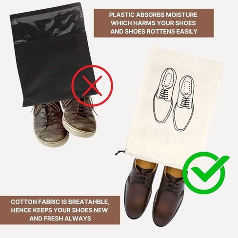 Reusable & Washable Cotton Shoe Bags for Travel, Drawstring Fabric Shoe Storage Covers for Women, Handcrafted Doodle Collection, Organizer for Home & Luggage, Pack of 3 Off-White Women in Kuwait