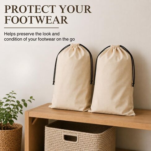 3 Pack Shoe Bags for Travel, Drawstring Portable Shoe Bags for Storage, Travel Essential Cotton Footwear Laundry Bag For Men & Women, Dustproof Reusable Organizer Bags for Sneakers: 19"x15" in Saudi Arabia