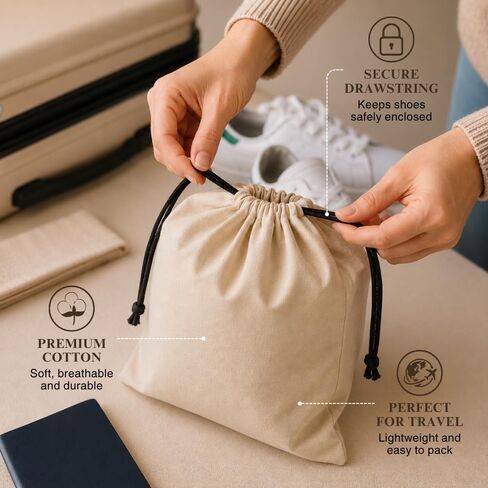 3 Pack Shoe Bags for Travel, Drawstring Portable Shoe Bags for Storage, Travel Essential Cotton Footwear Laundry Bag For Men & Women, Dustproof Reusable Organizer Bags for Sneakers: 19"x15" in Saudi Arabia