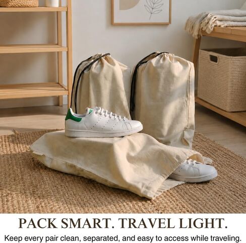 3 Pack Shoe Bags for Travel, Drawstring Portable Shoe Bags for Storage, Travel Essential Cotton Footwear Laundry Bag For Men & Women, Dustproof Reusable Organizer Bags for Sneakers: 19"x15" in Saudi Arabia