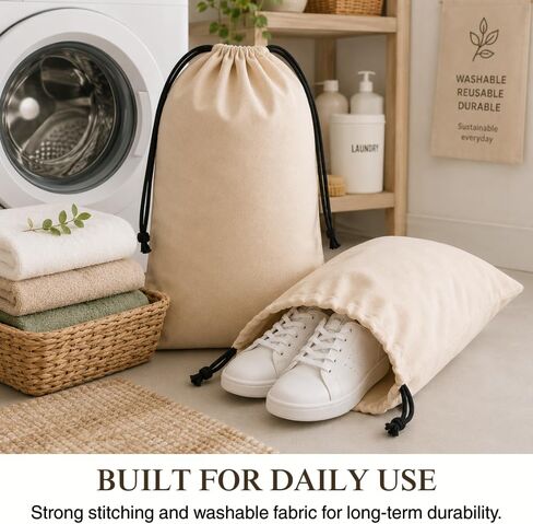 3 Pack Shoe Bags for Travel, Drawstring Portable Shoe Bags for Storage, Travel Essential Cotton Footwear Laundry Bag For Men & Women, Dustproof Reusable Organizer Bags for Sneakers: 19"x15" in Saudi Arabia