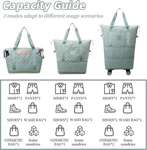 Rolling Duffle Bag with Wheels and Shoe Bag for Travel Expandable Foldable Travel Duffel Bag Carry on Luggage Bag Checkerboard Weekender Bag for Men Women in Saudi Arabia
