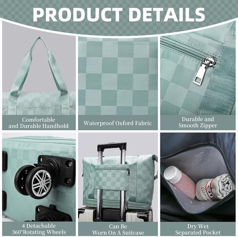 Rolling Duffle Bag with Wheels and Shoe Bag for Travel Expandable Foldable Travel Duffel Bag Carry on Luggage Bag Checkerboard Weekender Bag for Men Women in Saudi Arabia