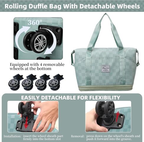 Rolling Duffle Bag with Wheels and Shoe Bag for Travel Expandable Foldable Travel Duffel Bag Carry on Luggage Bag Checkerboard Weekender Bag for Men Women in Saudi Arabia