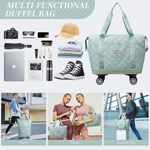 Rolling Duffle Bag with Wheels and Shoe Bag for Travel Expandable Foldable Travel Duffel Bag Carry on Luggage Bag Checkerboard Weekender Bag for Men Women in Saudi Arabia