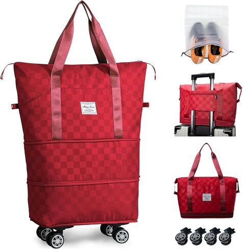 Rolling Duffle Bag with Wheels and Shoe Bag for Travel Expandable Foldable Travel Duffel Bag Carry on Luggage Bag Checkerboard Weekender Bag for Men Women in Saudi Arabia