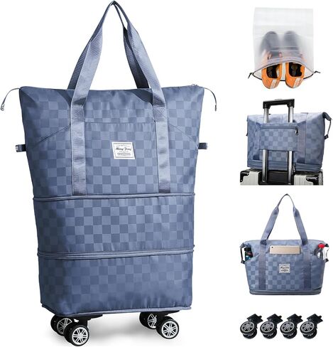 Rolling Duffle Bag with Wheels and Shoe Bag for Travel Expandable Foldable Travel Duffel Bag Carry on Luggage Bag Checkerboard Weekender Bag for Men Women in Saudi Arabia