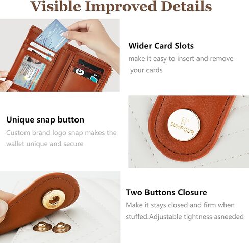 محفظة نسائية صغيرة، محفظة جلدية رفيعة ثنائية الطي للنساء وحامل بطاقات RFID ومحفظة جيب مدمجة للسيدات ومحفظة صغيرة لحقيبة كروس (بيج وبني) in Kuwait