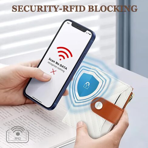 محفظة نسائية صغيرة، محفظة جلدية رفيعة ثنائية الطي للنساء وحامل بطاقات RFID ومحفظة جيب مدمجة للسيدات ومحفظة صغيرة لحقيبة كروس (بيج وبني) in Kuwait