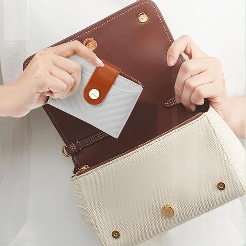 محفظة نسائية صغيرة، محفظة جلدية رفيعة ثنائية الطي للنساء وحامل بطاقات RFID ومحفظة جيب مدمجة للسيدات ومحفظة صغيرة لحقيبة كروس (بيج وبني) in Kuwait