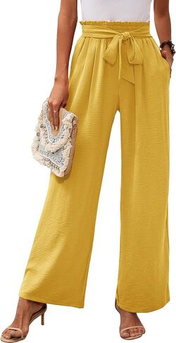 Heymoments Women's Wide Leg Lounge Pants with Pockets Lightweight High Waisted Adjustable Tie Knot Loose Trousers in Kuwait