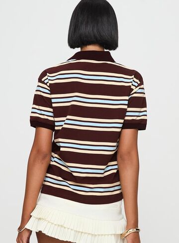 Women's Striped Polo Shirts Collared Button V Neck Henley Tops Color Block Short Sleeve T Shirt 90S Vintage Tees in Saudi Arabia