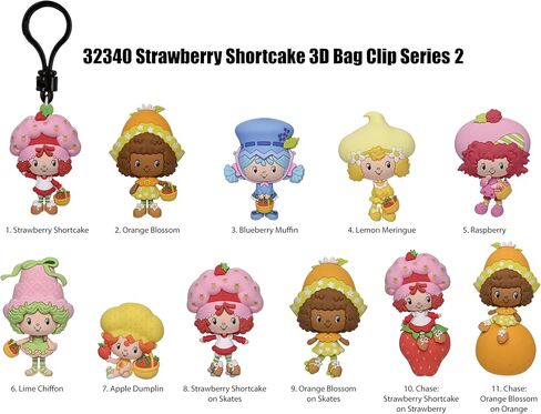 مشبك حقيبة إسفنجية ثلاثية الأبعاد من Strawberry Shortcake، السلسلة 2 - حقيبة عمياء (شكل عشوائي واحد) - سلسلة مفاتيح شخصية/ملحق حقيبة الظهر | بضائع مرخصة رسميًا in Kuwait