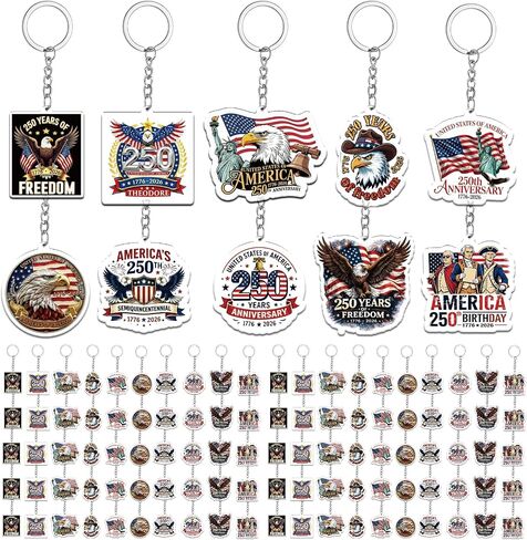 100 Pcs USA 250th Anniversary Keychains Bulk America 250 Years Merchandise 1776-2026 Acrylic Keychain Patriotic Commemorative Gifts for 4th of July Party Favors Independence Day Souvenir Accessories in Saudi Arabia