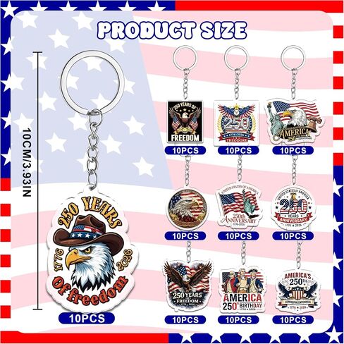 100 Pcs USA 250th Anniversary Keychains Bulk America 250 Years Merchandise 1776-2026 Acrylic Keychain Patriotic Commemorative Gifts for 4th of July Party Favors Independence Day Souvenir Accessories in Saudi Arabia