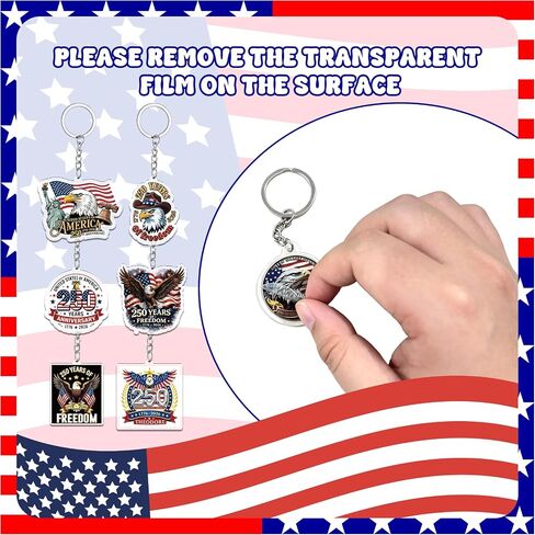 100 Pcs USA 250th Anniversary Keychains Bulk America 250 Years Merchandise 1776-2026 Acrylic Keychain Patriotic Commemorative Gifts for 4th of July Party Favors Independence Day Souvenir Accessories in Saudi Arabia
