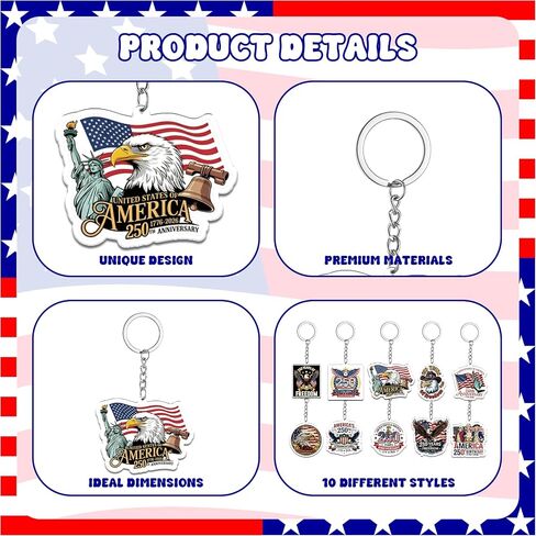 100 Pcs USA 250th Anniversary Keychains Bulk America 250 Years Merchandise 1776-2026 Acrylic Keychain Patriotic Commemorative Gifts for 4th of July Party Favors Independence Day Souvenir Accessories in Saudi Arabia