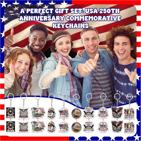 100 Pcs USA 250th Anniversary Keychains Bulk America 250 Years Merchandise 1776-2026 Acrylic Keychain Patriotic Commemorative Gifts for 4th of July Party Favors Independence Day Souvenir Accessories in Saudi Arabia