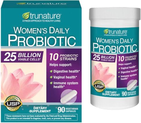 TruesNature Women's Daily Probiotic, 25 Billion Viable Cells, 90 Vegetarian Capsules, 10 Probiotic Strains, Supports Vaginal, Digestive, Immune Health in Kuwait