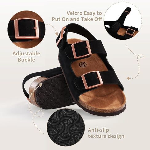 Kids Arch Support Cork Footbed Sandals, Adjustable Open Toe Slides, Anti-Slip Summer Shoes for Toddler Boys Girls Indoor & Outdoor in Kuwait