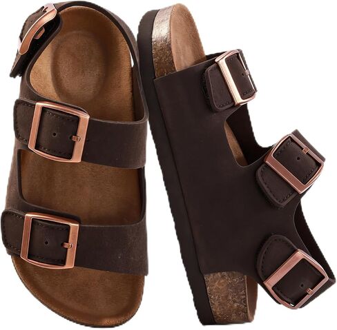 Kids Arch Support Cork Footbed Sandals, Adjustable Open Toe Slides, Anti-Slip Summer Shoes for Toddler Boys Girls Indoor & Outdoor in Kuwait