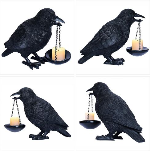 Gothic Crow Lamp with Tealight Candle Holder Raven Statue Halloween Decor Black Bird Decorations Indoor Gothic Home Decor for Living Room Tabletop Shelf Bedroom Unique Goth Witchy Gifts in Kuwait