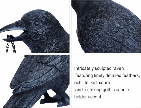Gothic Crow Lamp with Tealight Candle Holder Raven Statue Halloween Decor Black Bird Decorations Indoor Gothic Home Decor for Living Room Tabletop Shelf Bedroom Unique Goth Witchy Gifts in Kuwait