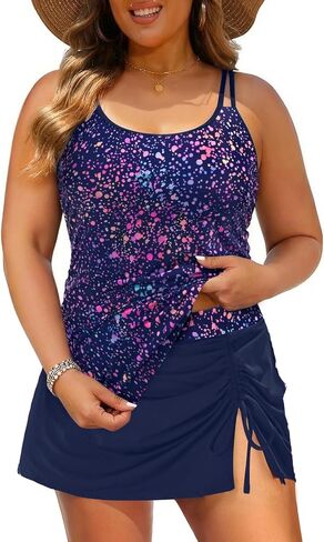 Tempt Me Women Plus Size Tankini with Swim Skirt - Tummy Control Two Piece Swimsuits Scoop Neck Bathing Suits in Kuwait
