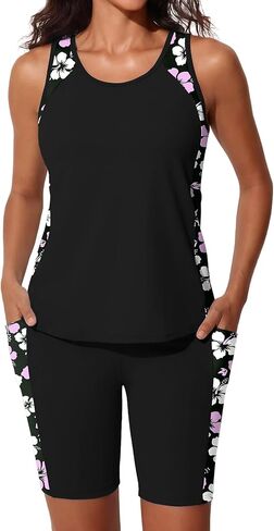 Modest Tankini Swimsuits for Women 2026 Bathing Suits with 7" Long Boy-Leg Shorts and Two Side Pockets in Saudi Arabia