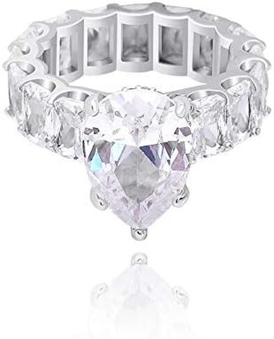 Solid Gold over S925 Sterling Silver Radiant Cut Moissanite Ring, Multi-Facet Brilliance in Teardrop Design, For the Fashionable Woman in Kuwait