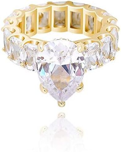 Solid Gold over S925 Sterling Silver Radiant Cut Moissanite Ring, Multi-Facet Brilliance in Teardrop Design, For the Fashionable Woman in Kuwait