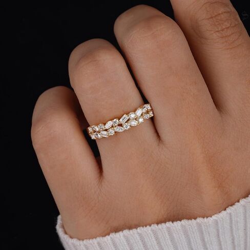 1 قطعة 925 الفضة أنيقة خاتم متعدد الحجر نصف الخلود التراص السيدات مجوهرات للنساء مطلي هدية يؤرخ الزفاف للذكرى السنوية اتجاهات الموضة المبكرة in Kuwait