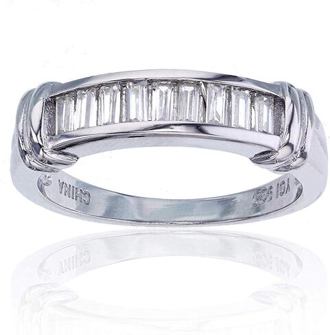 Sterling Silver Channel Set Baguette Cubic Zirconia Anniversary Band Ring in Kuwait