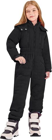 Kids Ski Suit for Boys Girls Windproof Hooded One-Piece Snow Set Thermal Winter Waterproof Snowboarding Outfit 5-16Y in Kuwait