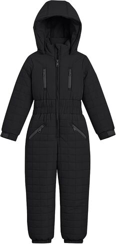 Kids Ski Suit for Boys Girls Windproof Hooded One-Piece Snow Set Thermal Winter Waterproof Snowboarding Outfit 5-16Y in Kuwait