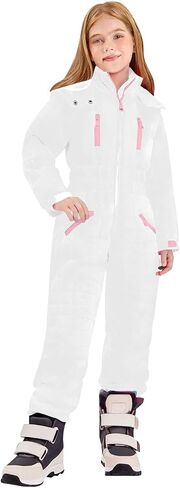 Kids Ski Suit for Boys Girls Windproof Hooded One-Piece Snow Set Thermal Winter Waterproof Snowboarding Outfit 5-16Y in Kuwait