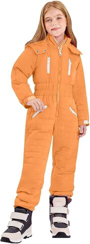 Kids Ski Suit for Boys Girls Windproof Hooded One-Piece Snow Set Thermal Winter Waterproof Snowboarding Outfit 5-16Y in Kuwait