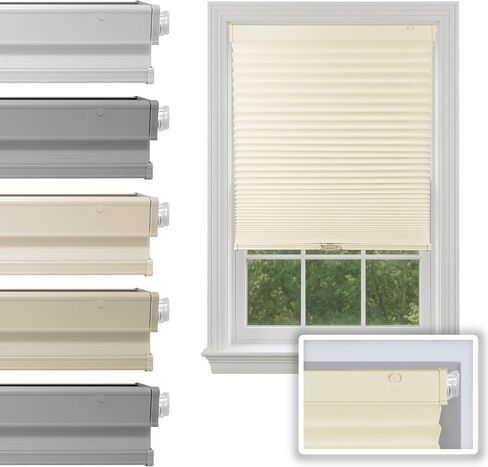 BlindsAvenue Cordless Cellular Shades, Tension Mount, No Tools No Drill, Thermal Insulation, Room Darkening Blackout Honeycomb Blind for Indoor Windows, Color: Bamboo Pebble, Size: 30" W x 48" H in Saudi Arabia