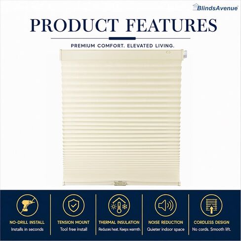 BlindsAvenue Cordless Cellular Shades, Tension Mount, No Tools No Drill, Thermal Insulation, Room Darkening Blackout Honeycomb Blind for Indoor Windows, Color: Bamboo Pebble, Size: 30" W x 48" H in Saudi Arabia