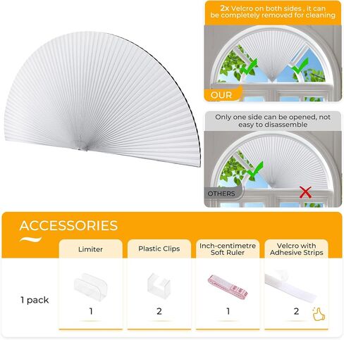 HOMEDEMO Arch Window Shade Blackout White, 36" X 72", No Drill, Half Moon Cellular Shades, Easy Installation Blinds, Half Circle Semicircular in Kuwait