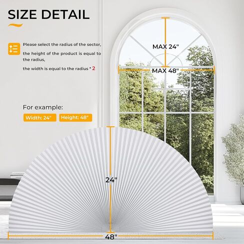 HOMEDEMO Arch Window Shade Blackout White, 36" X 72", No Drill, Half Moon Cellular Shades, Easy Installation Blinds, Half Circle Semicircular in Kuwait