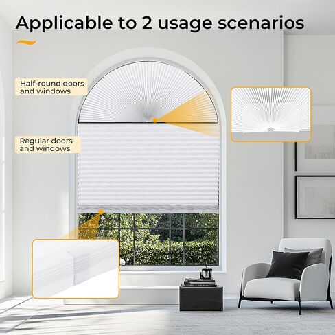 HOMEDEMO Arch Window Shade Blackout White, 36" X 72", No Drill, Half Moon Cellular Shades, Easy Installation Blinds, Half Circle Semicircular in Kuwait