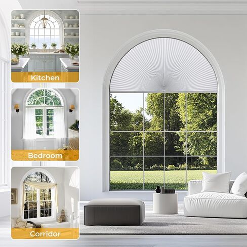 HOMEDEMO Arch Window Shade Blackout White, 36" X 72", No Drill, Half Moon Cellular Shades, Easy Installation Blinds, Half Circle Semicircular in Kuwait