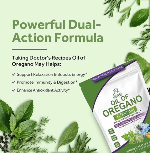 Oil of Oregano Softgels with Black Seed Oil, 6000mg High Potency Oregano Oil Capsules for Immune Support, Gut Function Support, Carvacrol & Thymoquinone, Non-GMO, Gluten Free,180 Softgels in Saudi Arabia