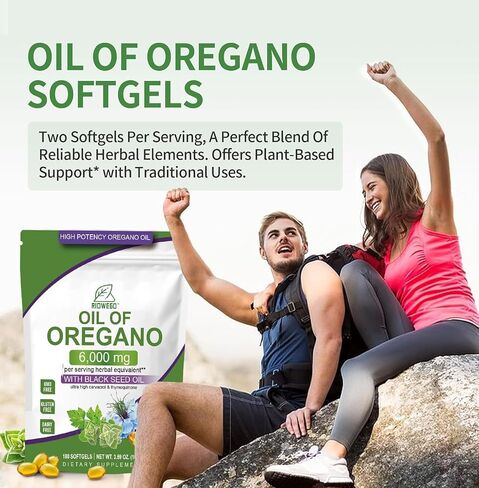 Oil of Oregano Softgels with Black Seed Oil, 6000mg High Potency Oregano Oil Capsules for Immune Support, Gut Function Support, Carvacrol & Thymoquinone, Non-GMO, Gluten Free,180 Softgels in Saudi Arabia