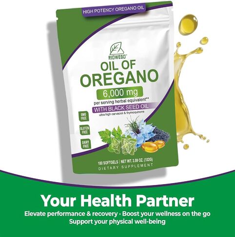 Oil of Oregano Softgels with Black Seed Oil, 6000mg High Potency Oregano Oil Capsules for Immune Support, Gut Function Support, Carvacrol & Thymoquinone, Non-GMO, Gluten Free,180 Softgels in Saudi Arabia