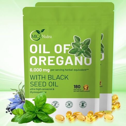 Oil of Oregano Capsules, Balanced Oil of Oregano with Black Seed Oil, Organic OreganoOil Softgels,Carvacrol,Thymoquinone, Non-GMO in Kuwait